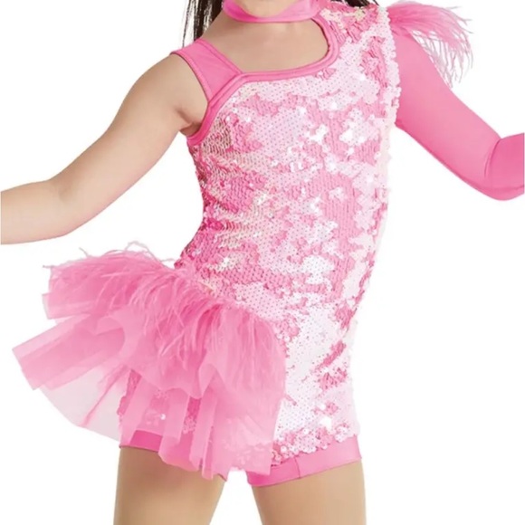 Weissman Costume Asymmetrical Side Bustle Biketard Pink Sequin NEW XL Adult - Picture 10 of 10